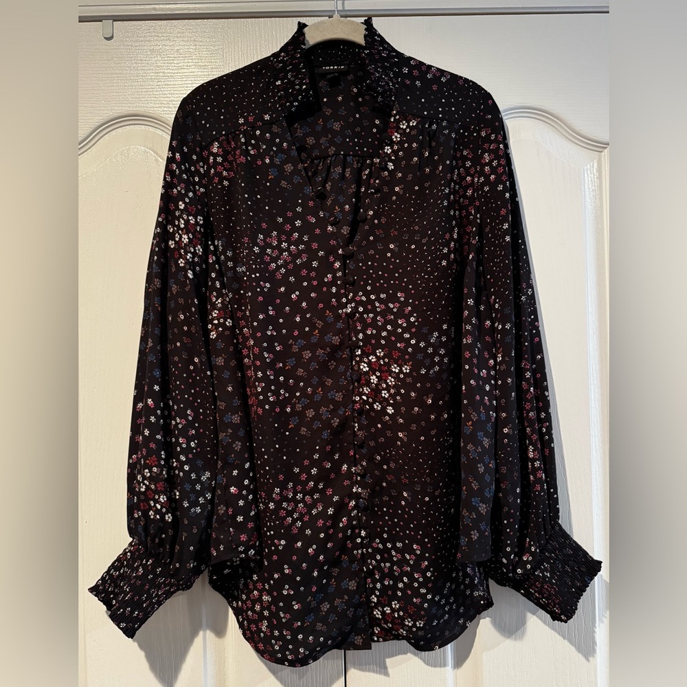 Torrid Georgette Button Front Smocked Collar Blac… - image 3